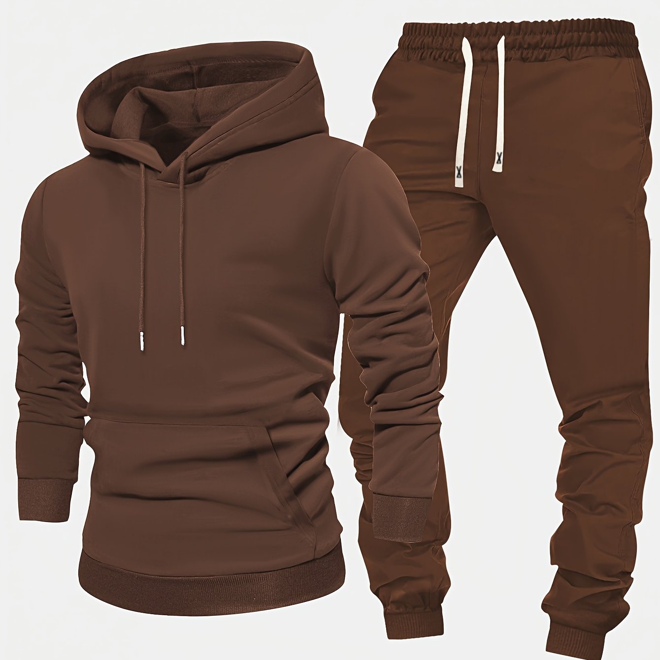 Men's Casual 2-Piece Set Hoodie and Pants Solid Color Long Sleeve Autumn Spring