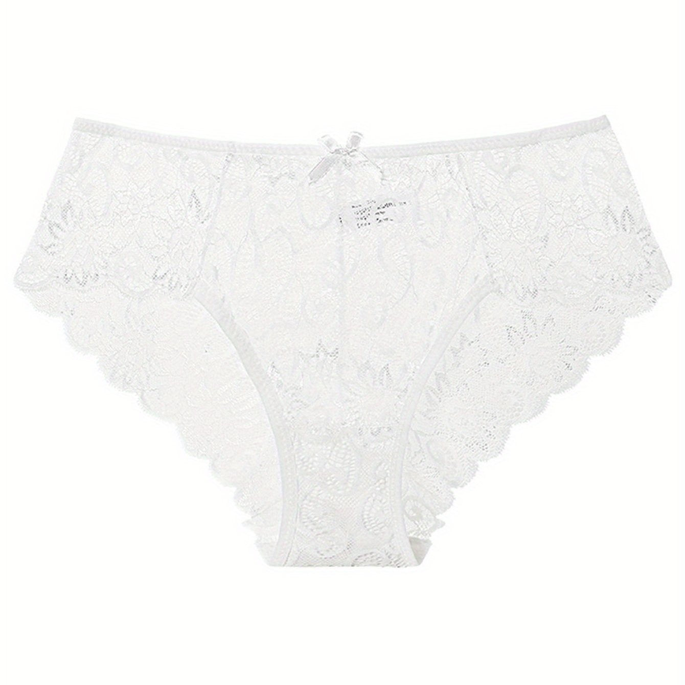 Women's Seamless Floral Lace Briefs and Semi-Sheer Panties Lingerie