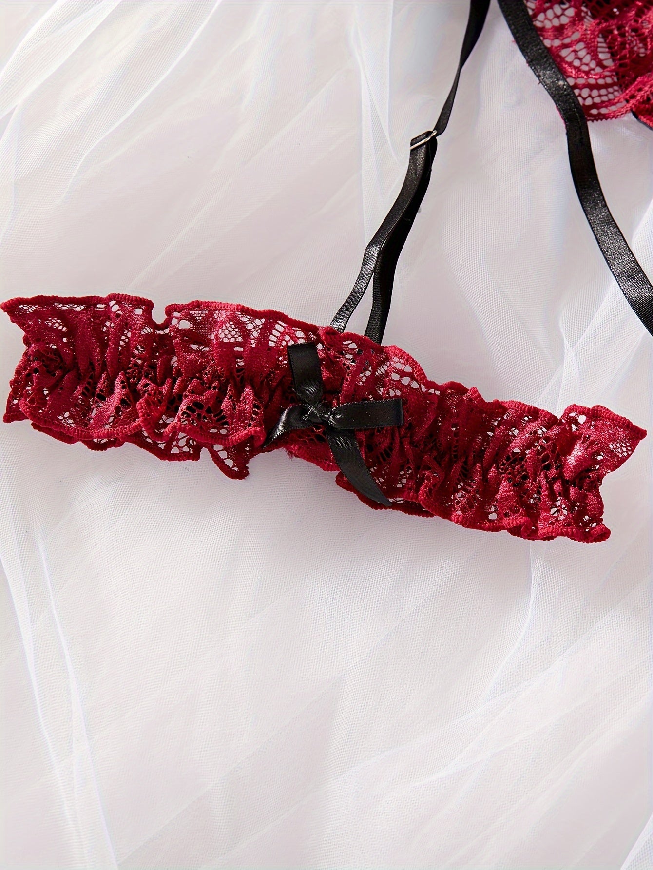 Conjunto de lencería de encaje y satén para mujer con aros y correas ajustables