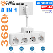 Power Strip with 4 AC Outlets and 4 USB Ports, Individual Switches, Short Cord