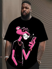 Men's Plus Size Short Sleeve T-Shirt with 3D Pink Leopard Cartoon Animal Pattern Crew Neck Sports Casual