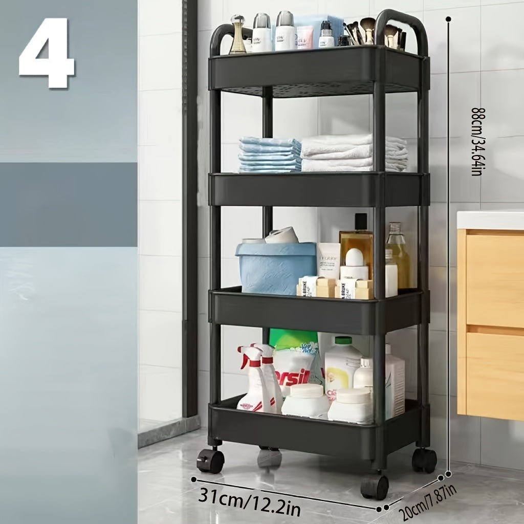 Durable Plastic Rolling Storage Cart with Wheels for Kitchen Bedroom Office