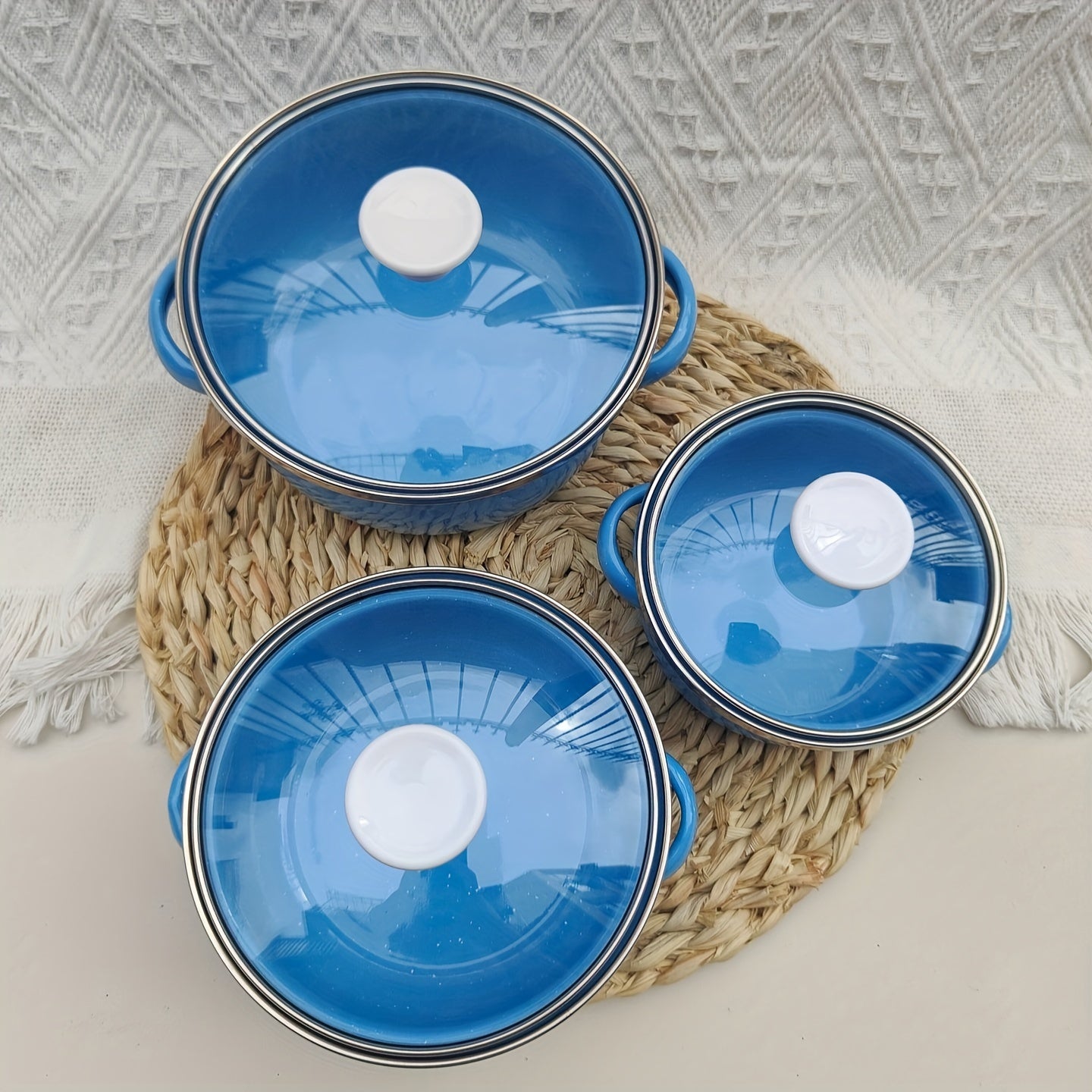 Мини-набор эмалированных кастрюль 12см 14см 16см для кухни, газовых и электрических плит