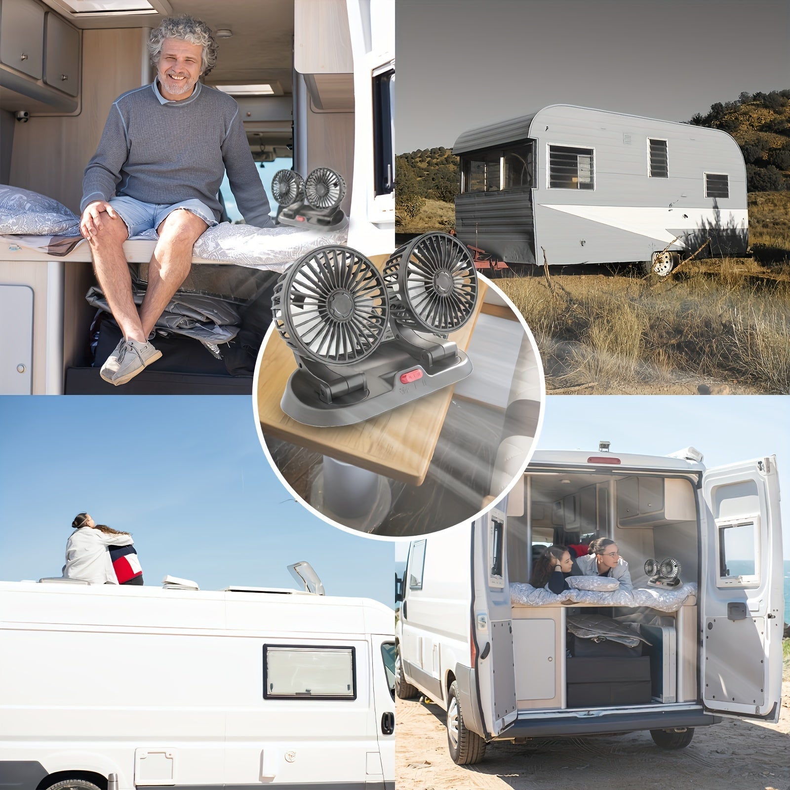 360° Rotatable Dual-Head Car Fan USB Powered Adjustable Wind Speed for Vehicle Ventilation