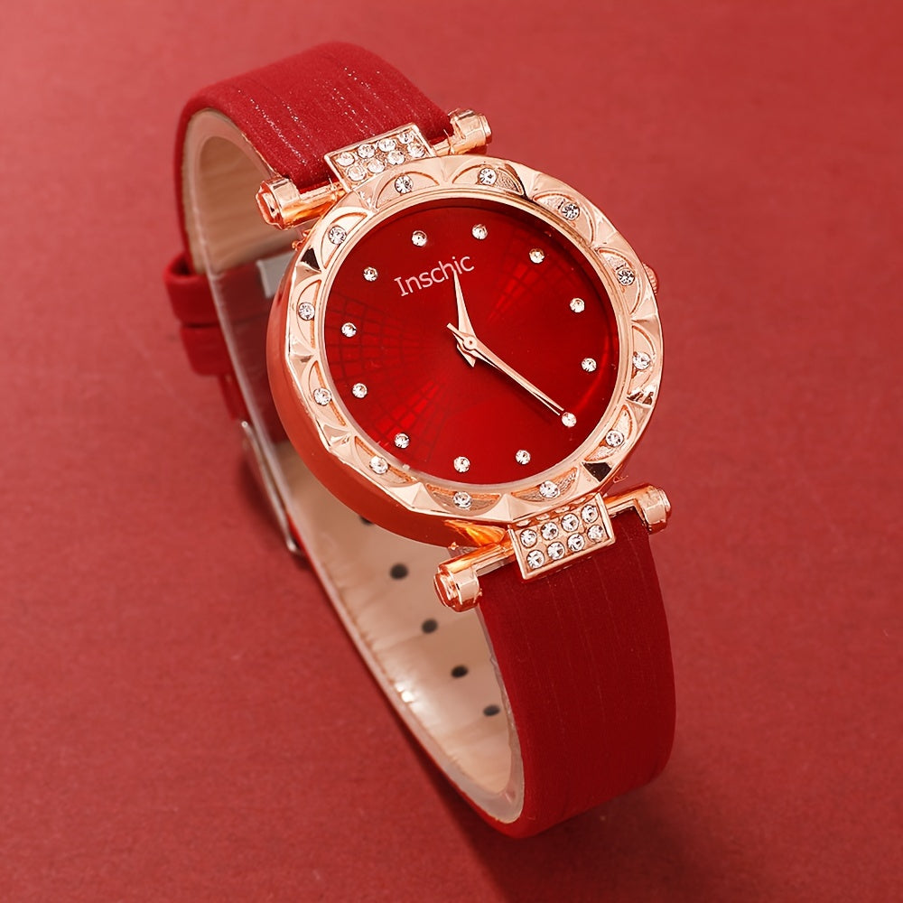 Ladies' Casual Quartz Watch Set with Diamond Jewelry for Daily Wear and Special Occasions