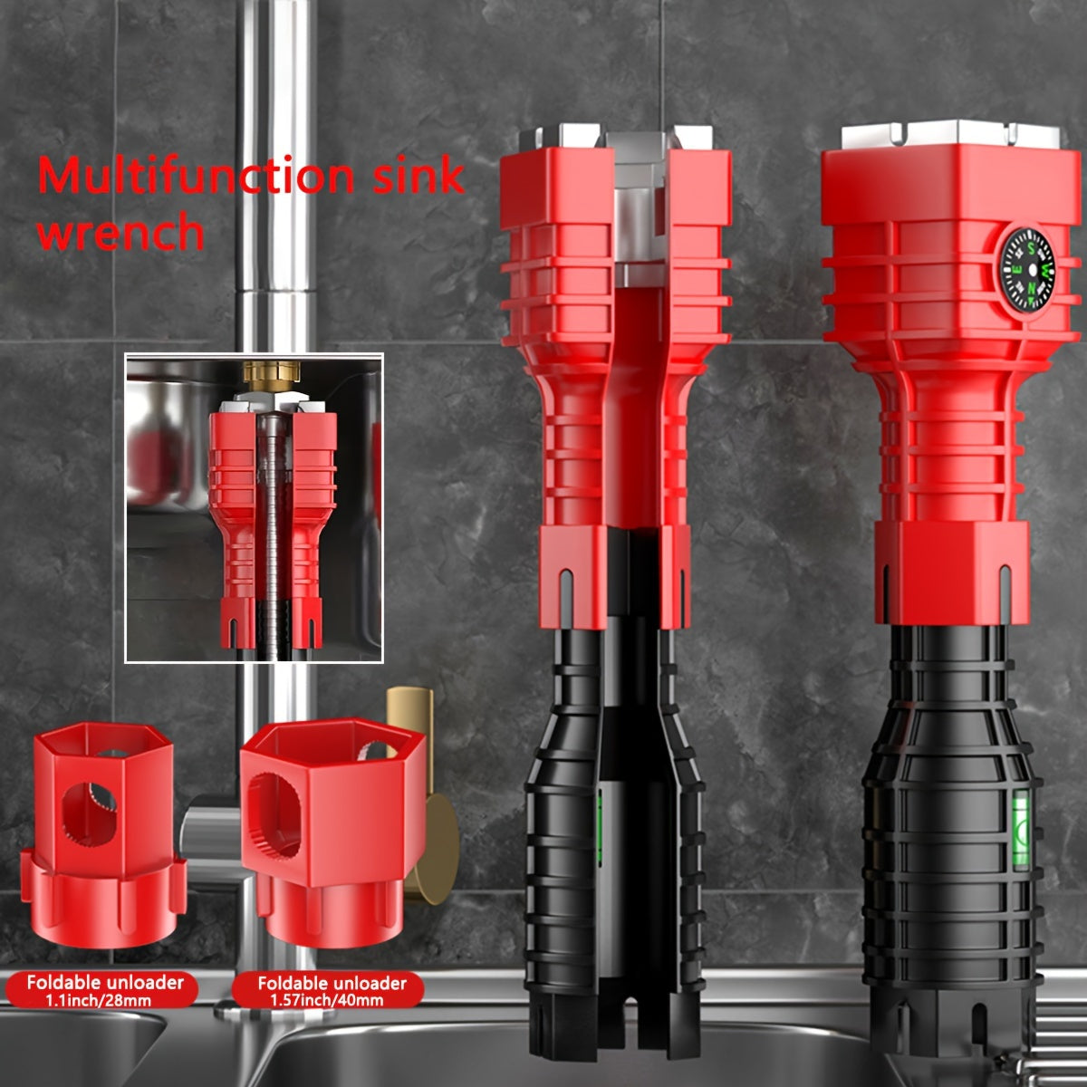 24-In-1 Faucet Repair Tool Set Carbon Steel Red Black Kitchen Bathroom