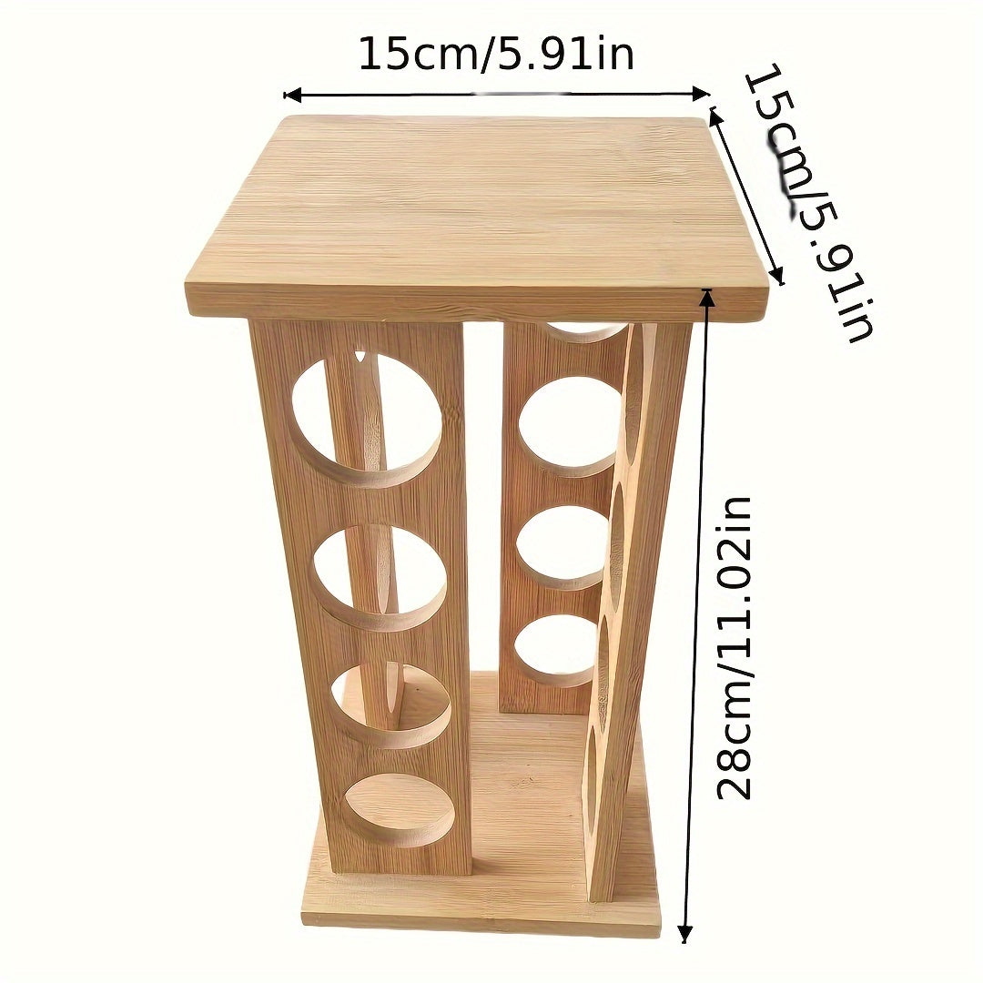 Bamboo Kitchen Countertop Spice Rack Rotating Holder Holds 16 Cans
