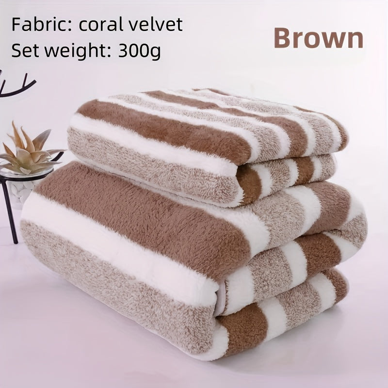 Set of 2 Soft Touch Striped Bath Towels Quick-Drying Highly Absorbent for Home Spa