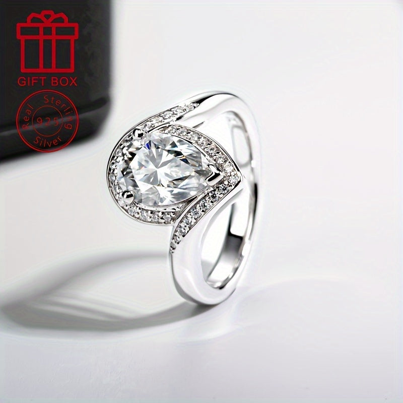 Sterling Silver Moissanite Teardrop Ring 7x10mm 2.5CT Engagement Wedding Jewelry for Women
