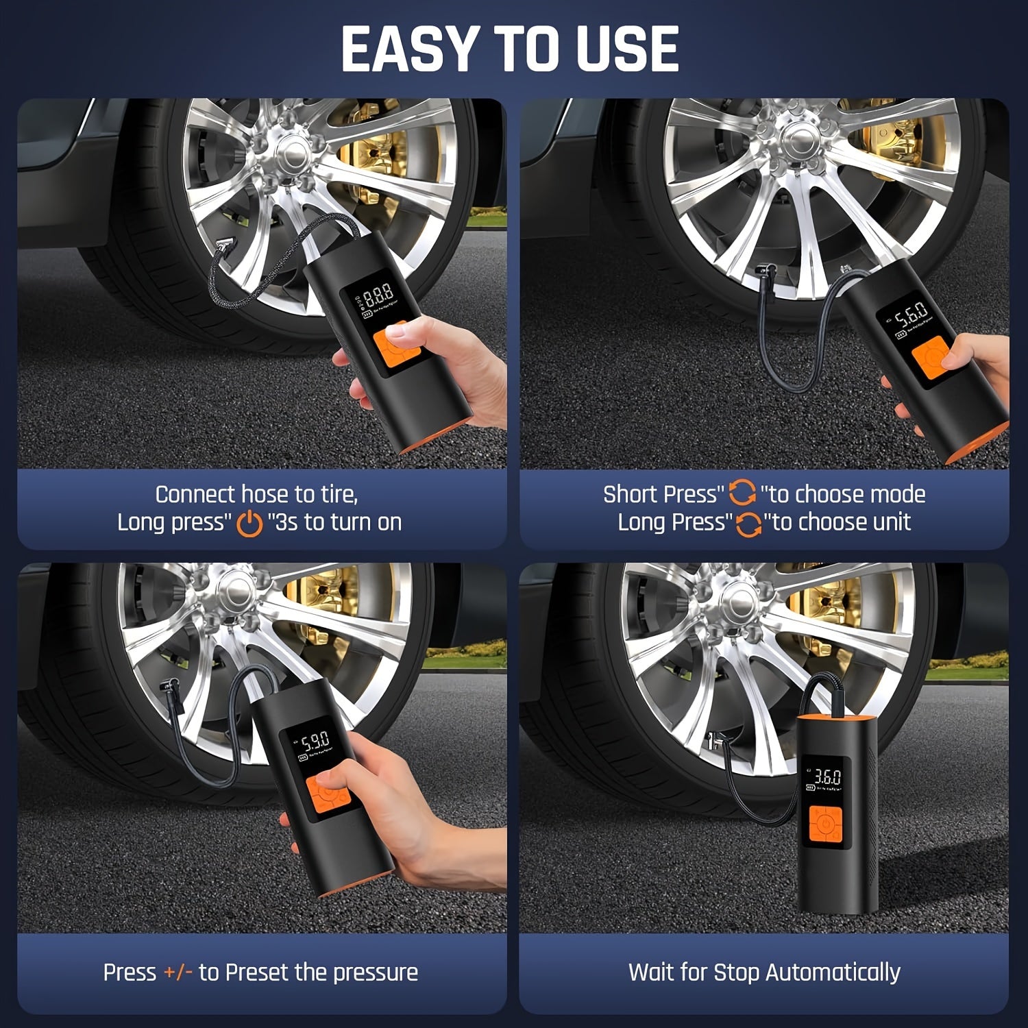 Портативный 6000мАч перезаряжаемый мини-компрессор для накачки шин для автомобиля и велосипеда