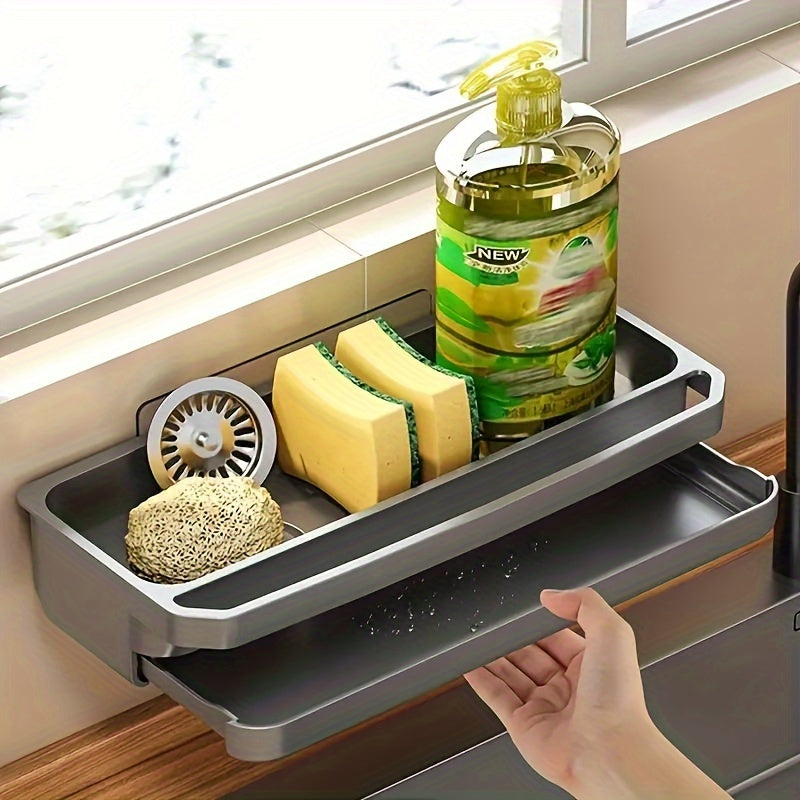 Kitchen Sink Caddy Wall Mount with Drip Tray and Sponge Storage Rustproof Organizer