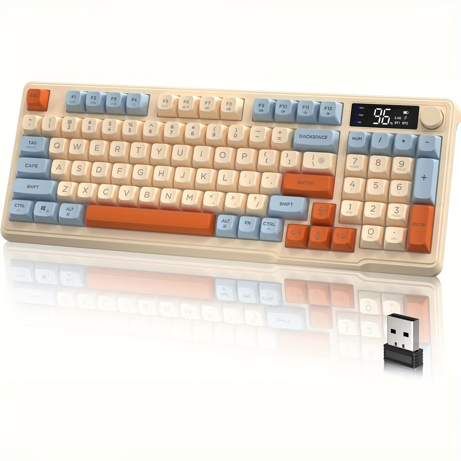 Клавиатура LexonElec M96 Wireless Gaming - Эргономичный механический тактильный, RGB LED подсветка, PBT клавиши, перезаряжаемая батарея 2000mAh, 94-клавишная раскладка для Windows и Mac.