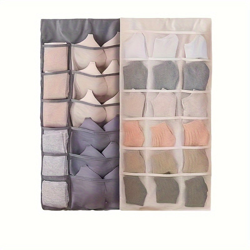 Dual-Sided Hanging Organizer for Underwear Socks Non Woven Foldable Grey Pink Ivory