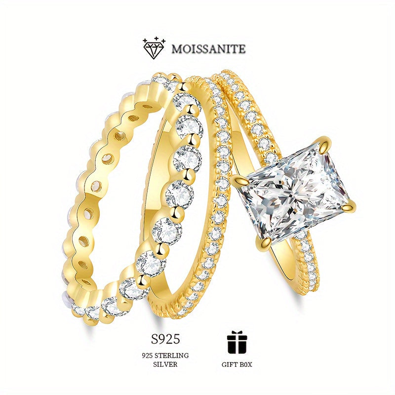 Sterling Silver Square Stackable Ring with 2ct Moissanite for Women