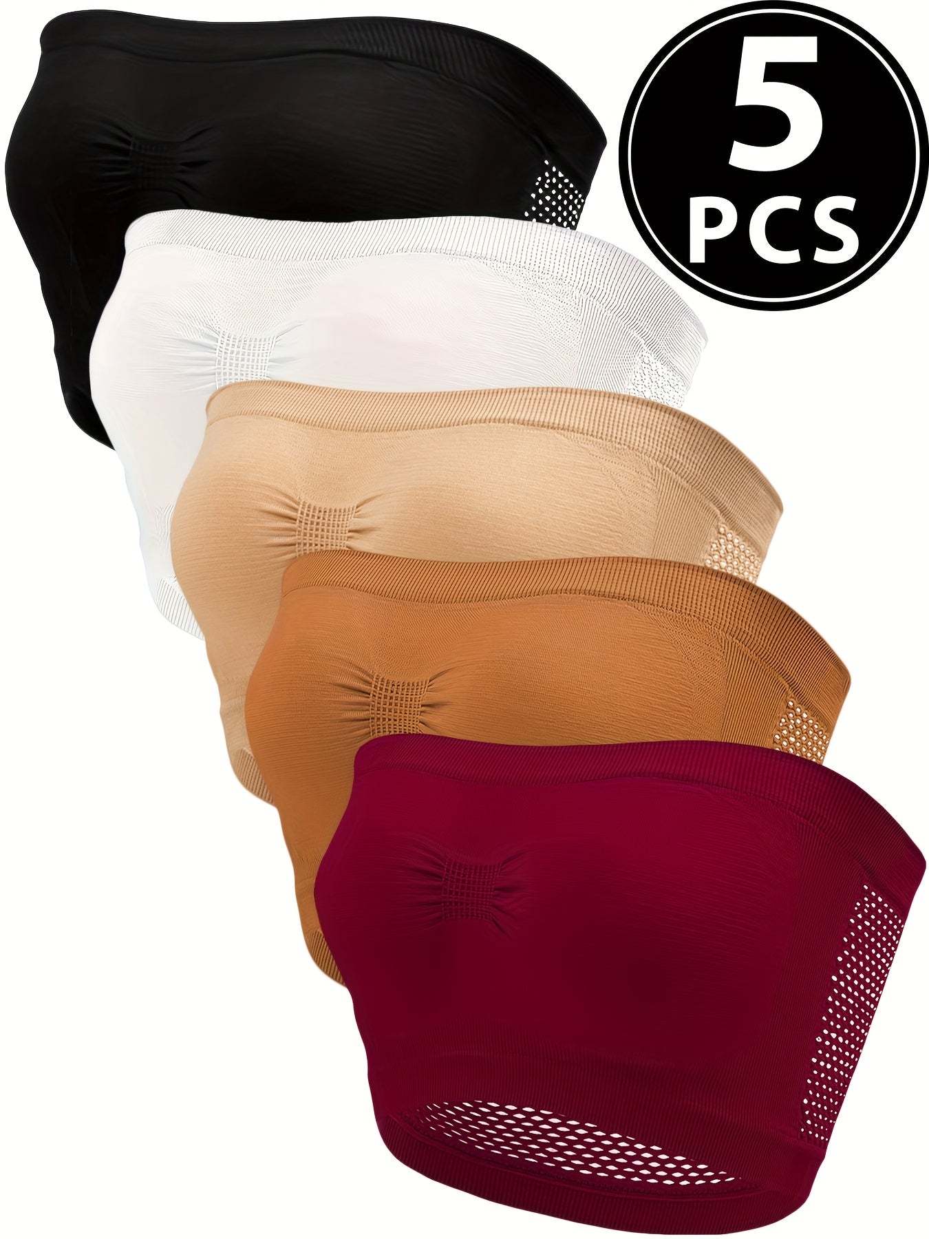 Women's Solid Color Tube Top 5-Pack Mesh Seamless High Elasticity