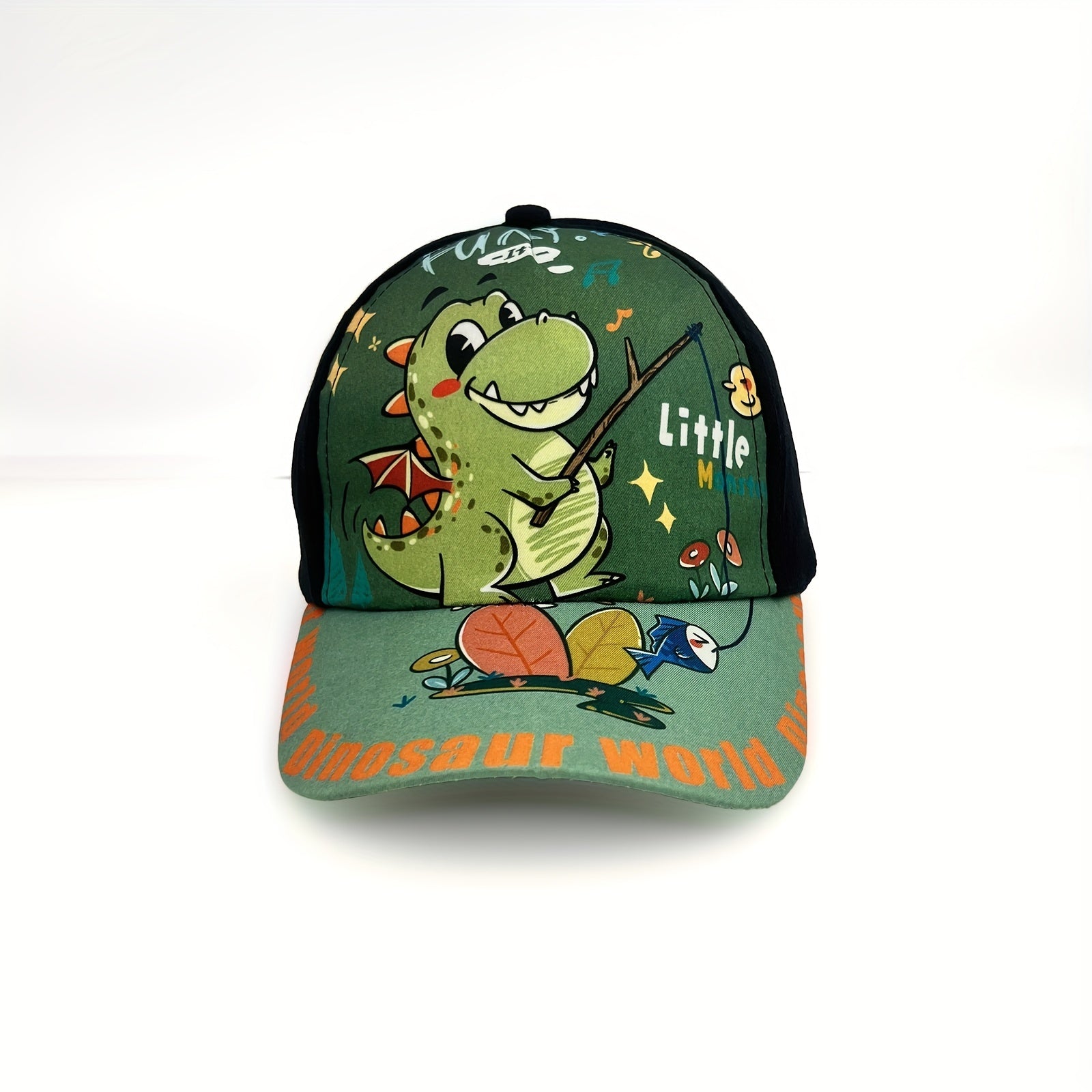 Kids Adjustable Cartoon Dinosaur Print Baseball Cap Lightweight All-Season Fitted for Boys and Girls