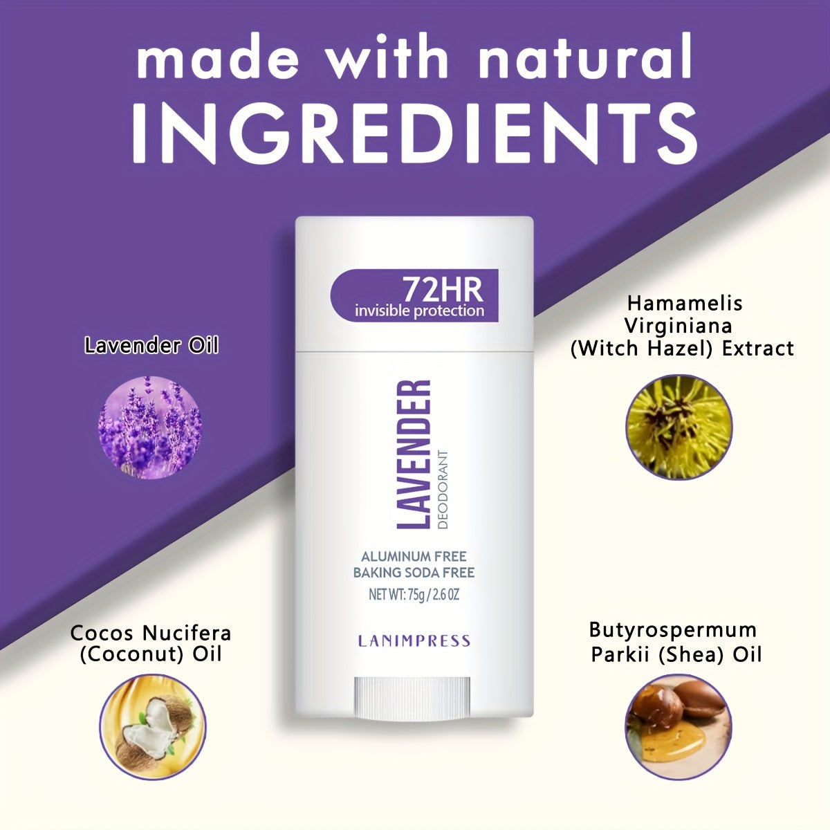 2.6oz Lavanda Deodorant Qalam - Faol turmush tarzlari uchun uzoq muddatli himoya, yangilovchi hid, tinchlantiradi va namlaydi.