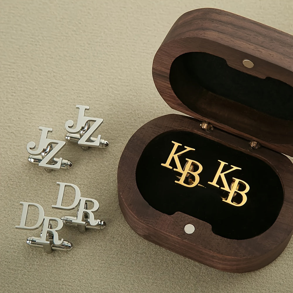 Men's Stainless Steel Letter Cufflinks for Suit Sleeves Gift for Fathers Husbands Boyfriends