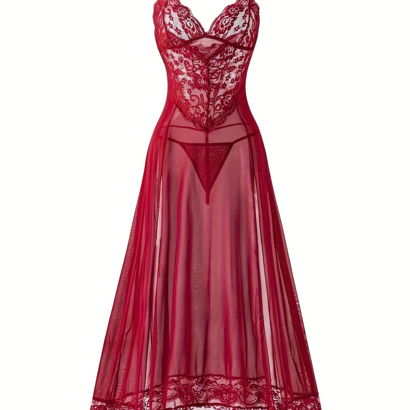 Women's Floral Lace Sleepwear Set Sheer Polyester Knit Lingerie Ensemble