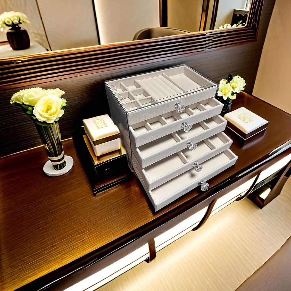 Caja organizadora de joyas de terciopelo para cajón, de 5 capas, para regalos y vacaciones