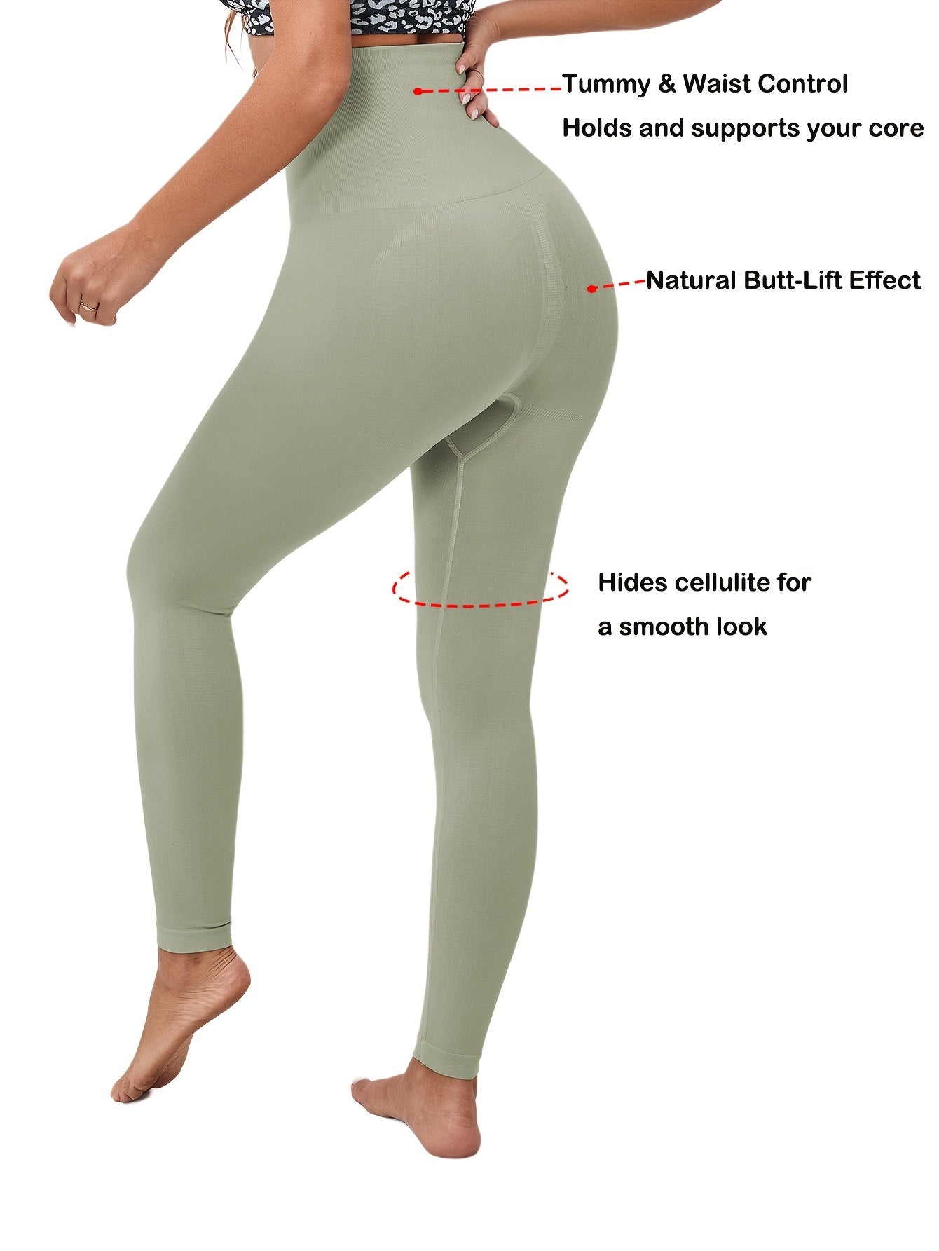 High-Waisted Yoga Pants Tummy Control Seamless Silicone Waistband Butt-Lift Solid Knit Fabric