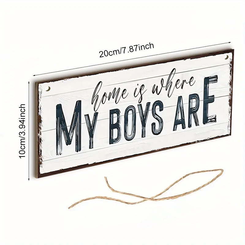 Wooden Wall Decor Sign Home Is Where My Boys Are Farmhouse Shabby Chic Gift for Mom or Mother's Day