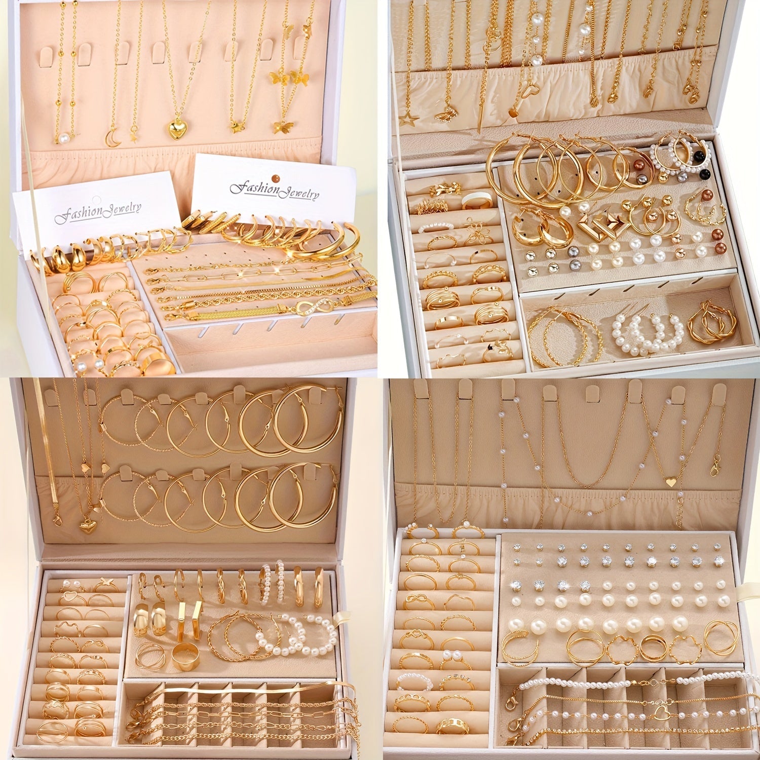 Gold Jewelry Set with Earrings Necklaces Bracelets Rings Anklets 54/58/83/84/86/91 Pieces