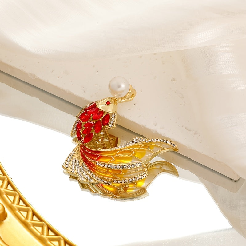 Enamel Brooch Pin Red Koi Fish Animal-Themed Jewelry for Coats and Sweaters
