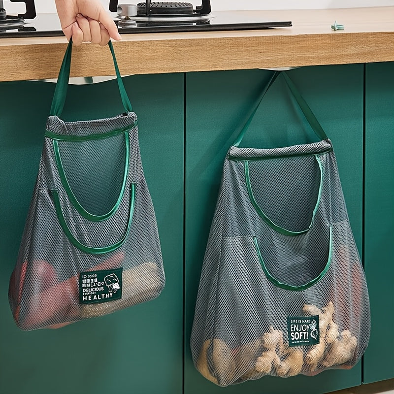 Plastic Hanging Storage Bag with Handles and Mesh for Produce Organization