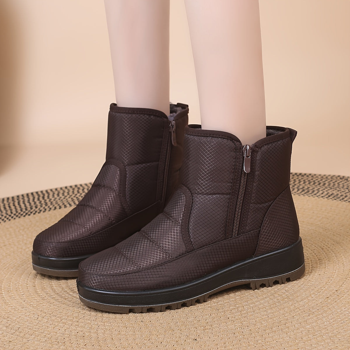 Women's PU Cover Boots with Double Zipper Durable Flat Heel Casual Outdoor