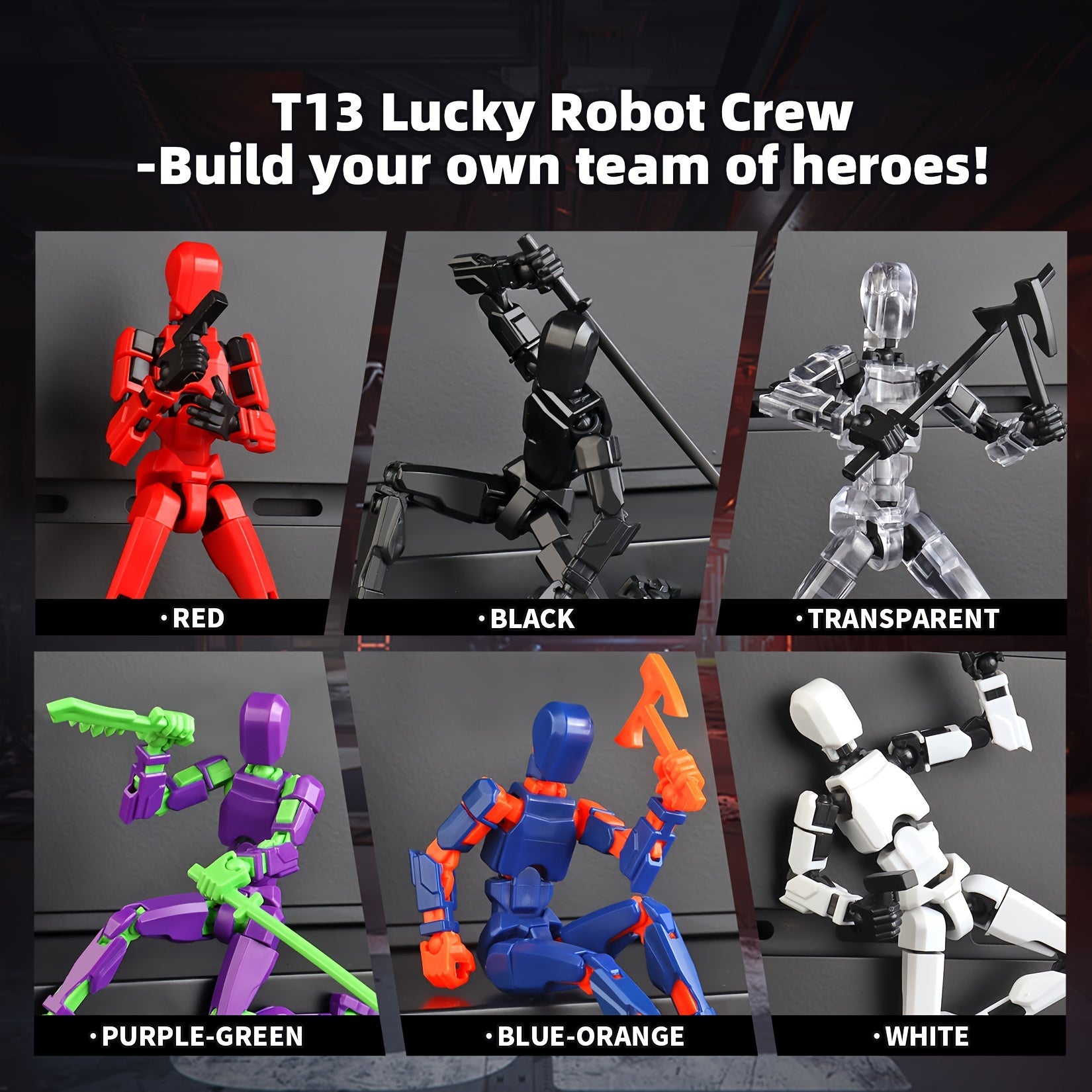 6-Piece Robot Action Figure Set for Kids 3-8 Articulated 3D Printed Toys
