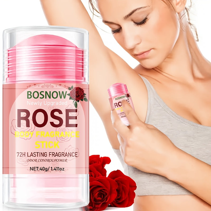 Rose Body Fragrance Stick 40g Floral Scent Moisturizing Deodorizer Alcohol-Free for Men Women