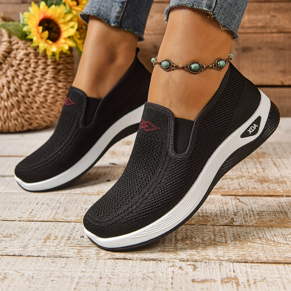 Women’s Casual Sneakers Low Top Slip-On Solid Color Fabric Rubber Sole
