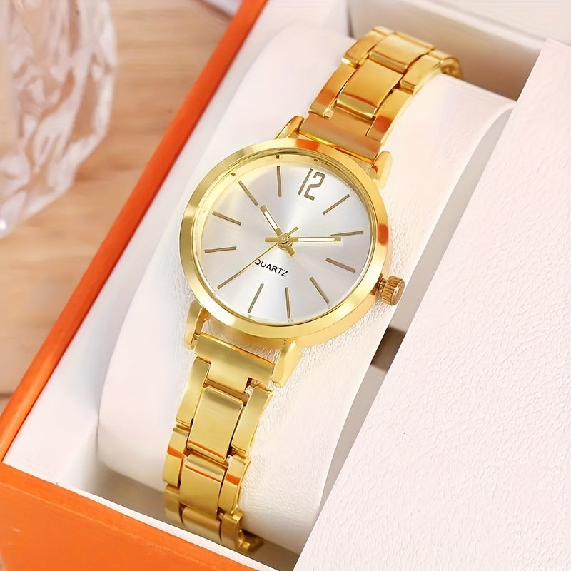 Women's Gold Quartz Watch and Bracelet Set Minimalist Fashion Gift for Valentine's Easter Eid