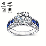 Sterling Silver 2ct Moissanite uzuk bilan ko‘k yon tomonlar bilan boho uslubida