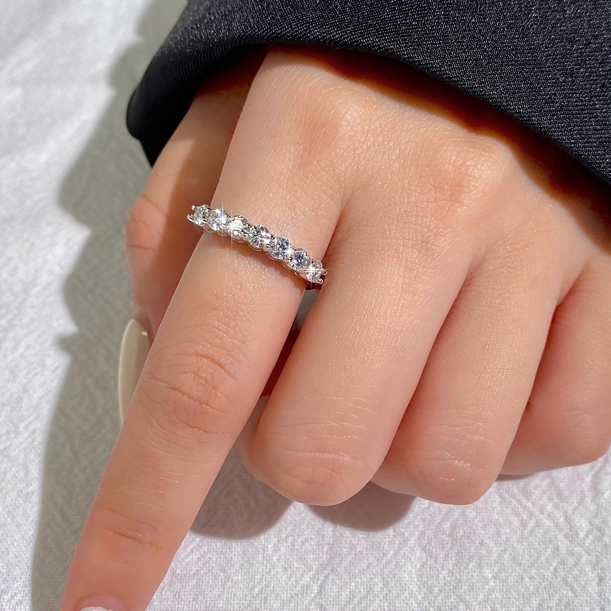 Ladies' Rose Gold Moissanite Engagement Wedding Band Sterling Silver Jewelry