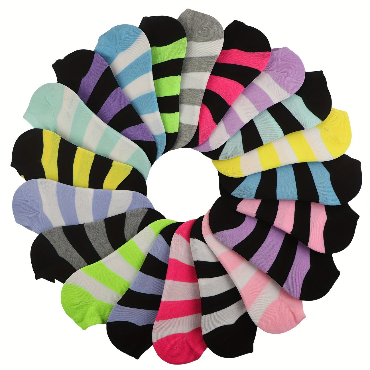 Women’s Ankle Socks 20 Pairs Lightweight Breathable Cotton-Polyester Geometric