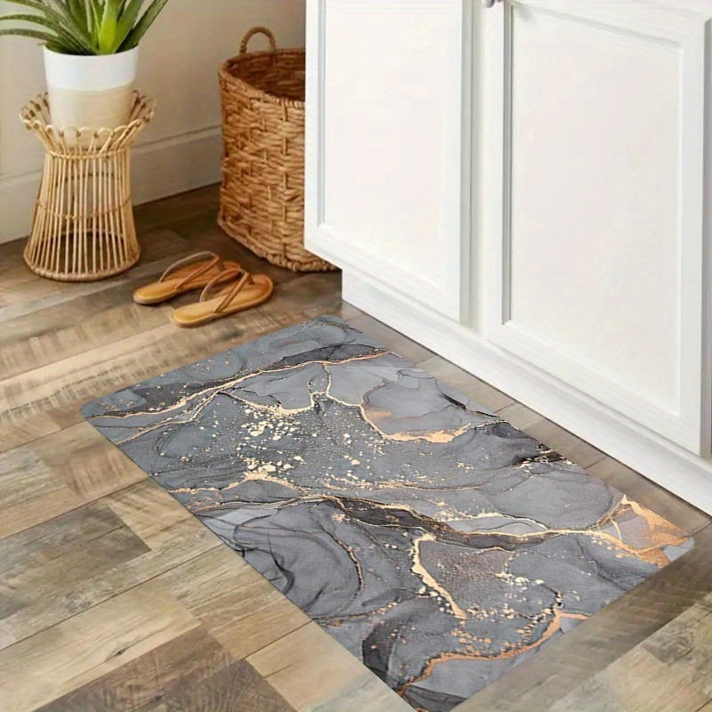 Waterproof Floor Mat Marble Pattern Indoor Outdoor Machine Washable Polyester