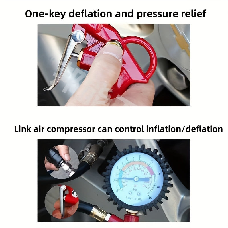 Universal Tire Pressure Gauge Inflator with Rubber Hose and Pressure Measuring