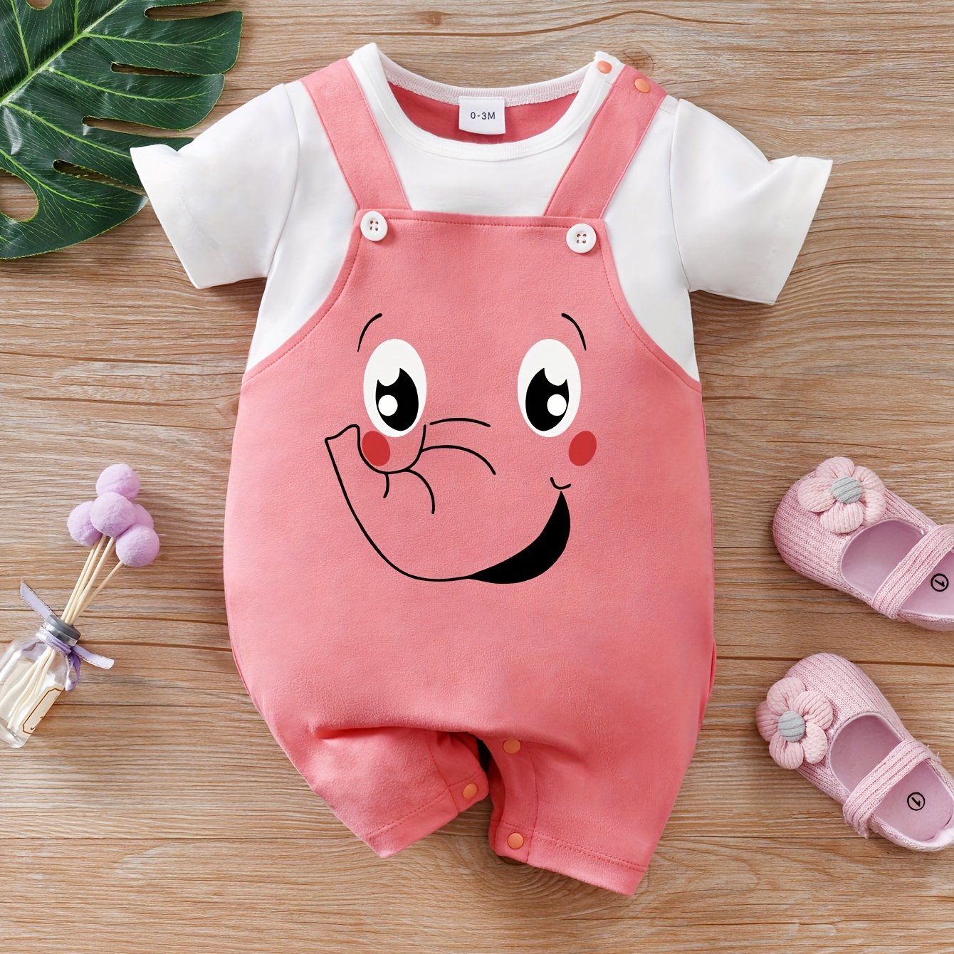 Kids' Summer Elephant Cartoon Romper for 0-3 Years Girls and Boys Made of Soft Polyester Blend