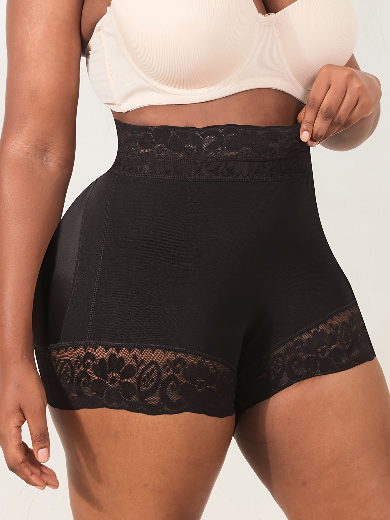 Lace Trim Shapewear Shorts for Tummy Control and Butt Lifting Women Solid Color