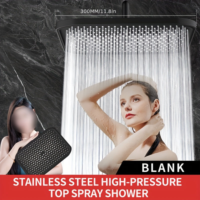Black and Silver Square Shower Head with Fixed Spray for Bathroom
