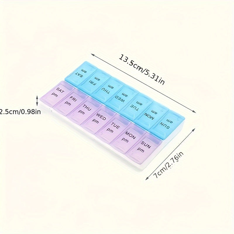 Weekly Portable Pill Organizer 14 Compartments for Travel Medication Storage