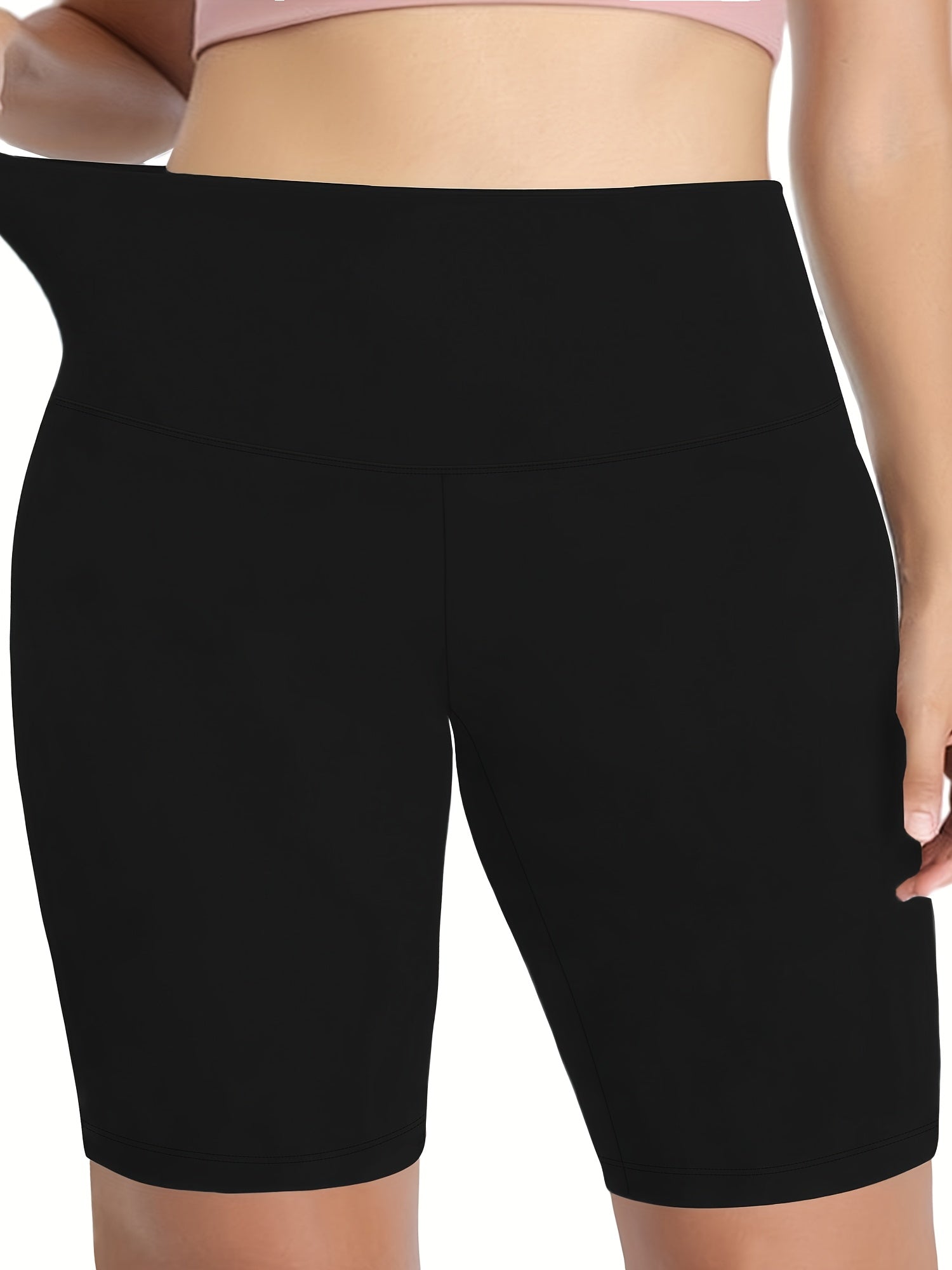 Women's High-Waist Butt-Lifting Shorts Solid Black 5 Inch Yoga Fitness