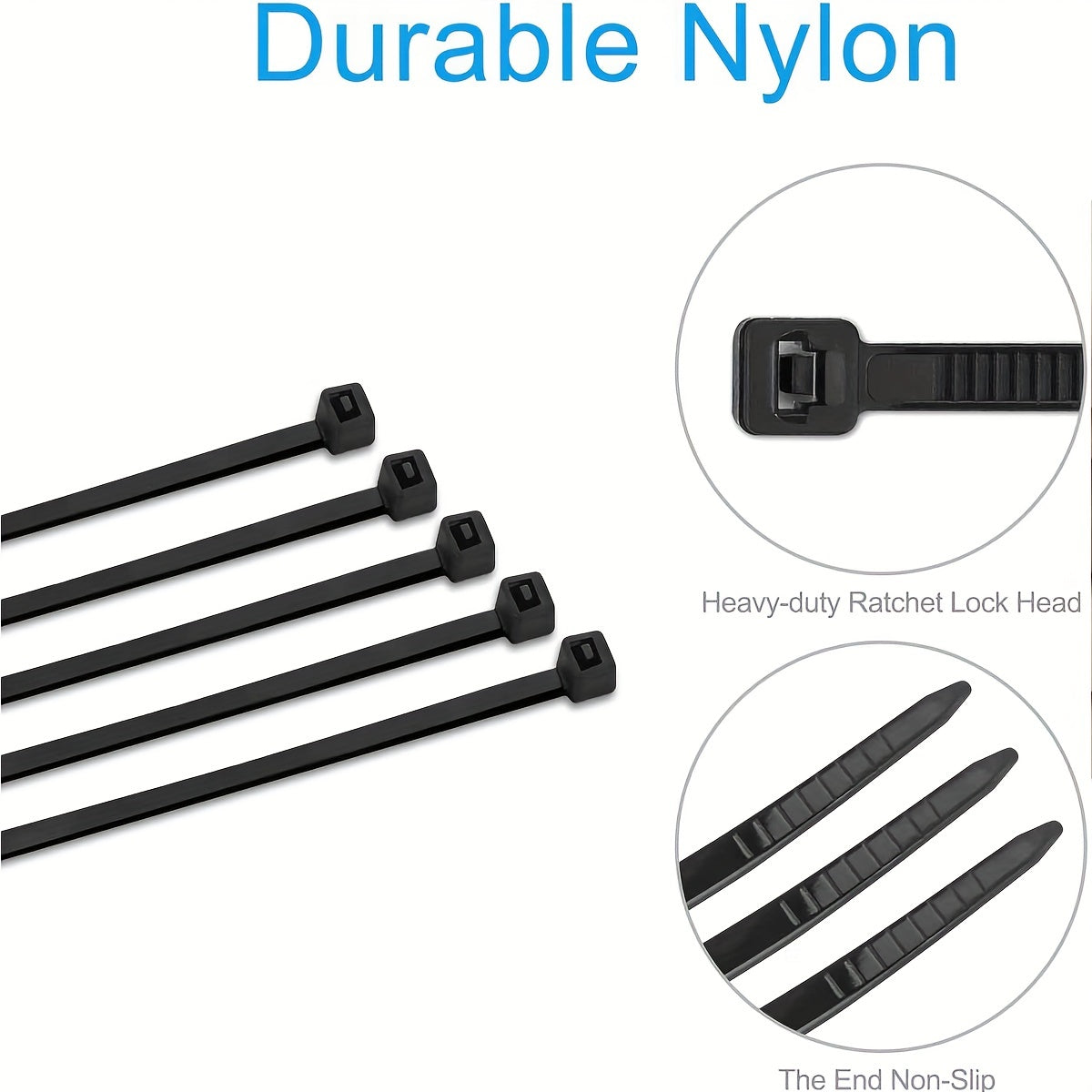 Heavy Duty Black Nylon Cable Ties 10-25cm 22.68kg Tensile Strength Indoor Outdoor