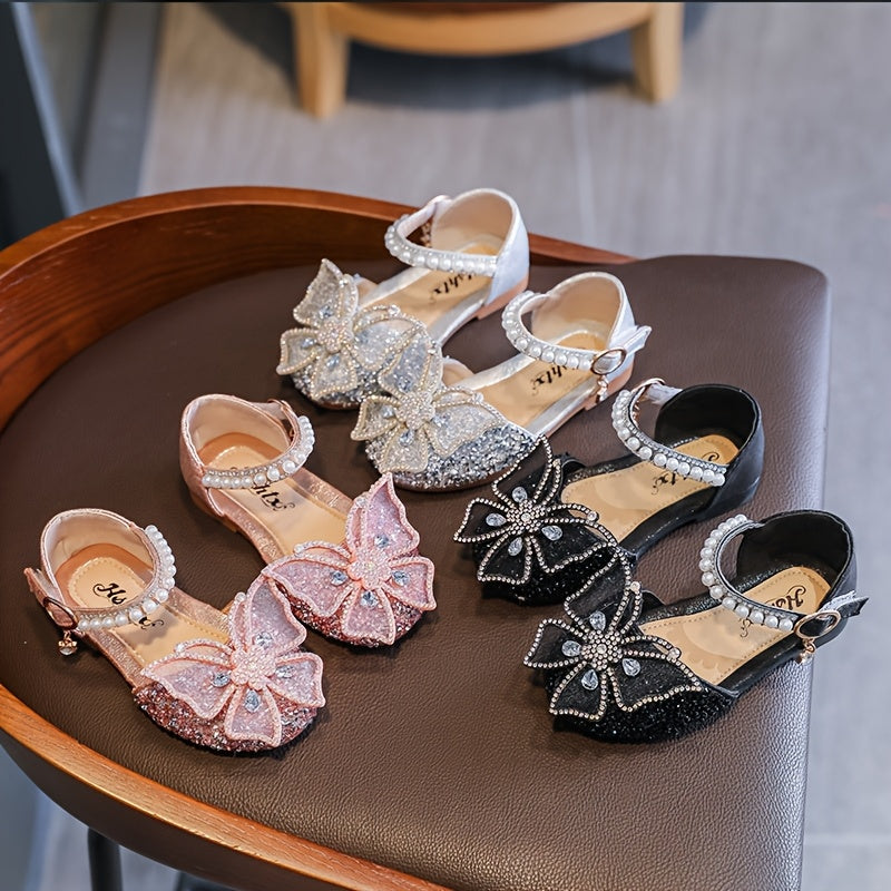 Girls Flat Sandals with Rhinestones PVC Summer Party Shoes