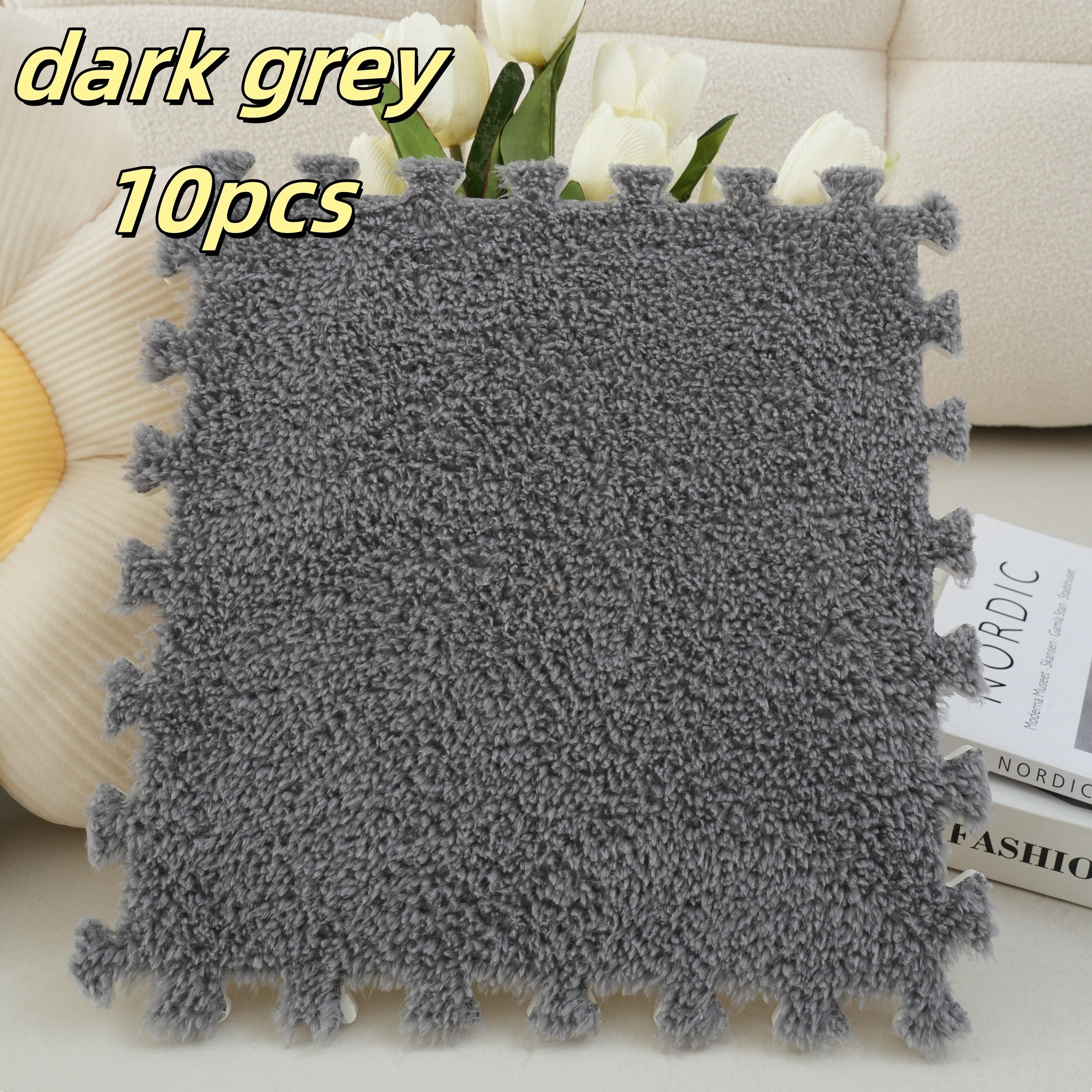 Set of 10 Interlocking Foam Play Mats for Kids and Pets Non-Slip Floor Tiles in Black Gray White