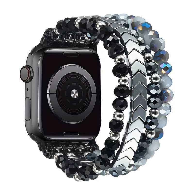 Beaded Resin Elastic Watch Band for Apple Watch 38mm-45mm Compatible with Series SE to 1