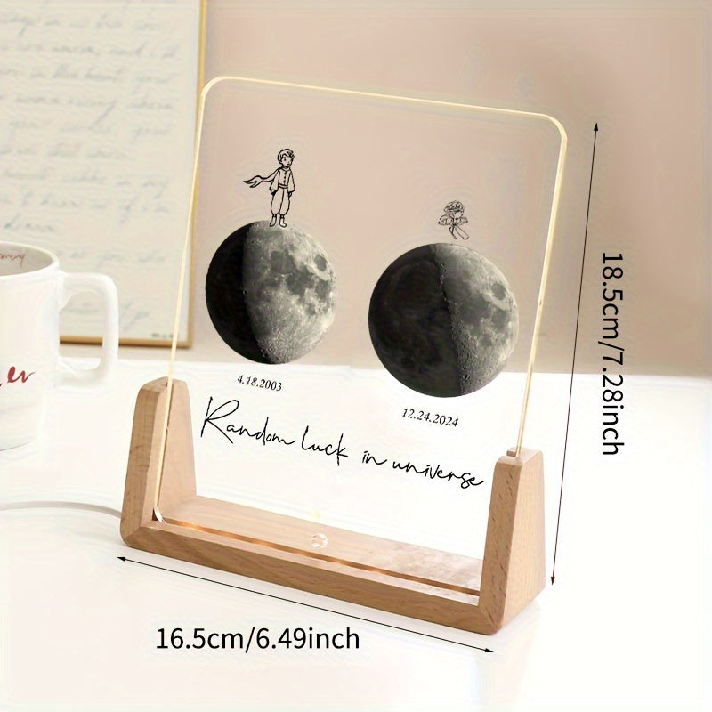 Персонализированная светящаяся акриловая фоторамка в форме луны - Идеально для дней рождения, юбилеев и Дня святого Валентина - Высококачественная печать, деревянная подставка, прозрачный дизайн для стильного домашнего декора