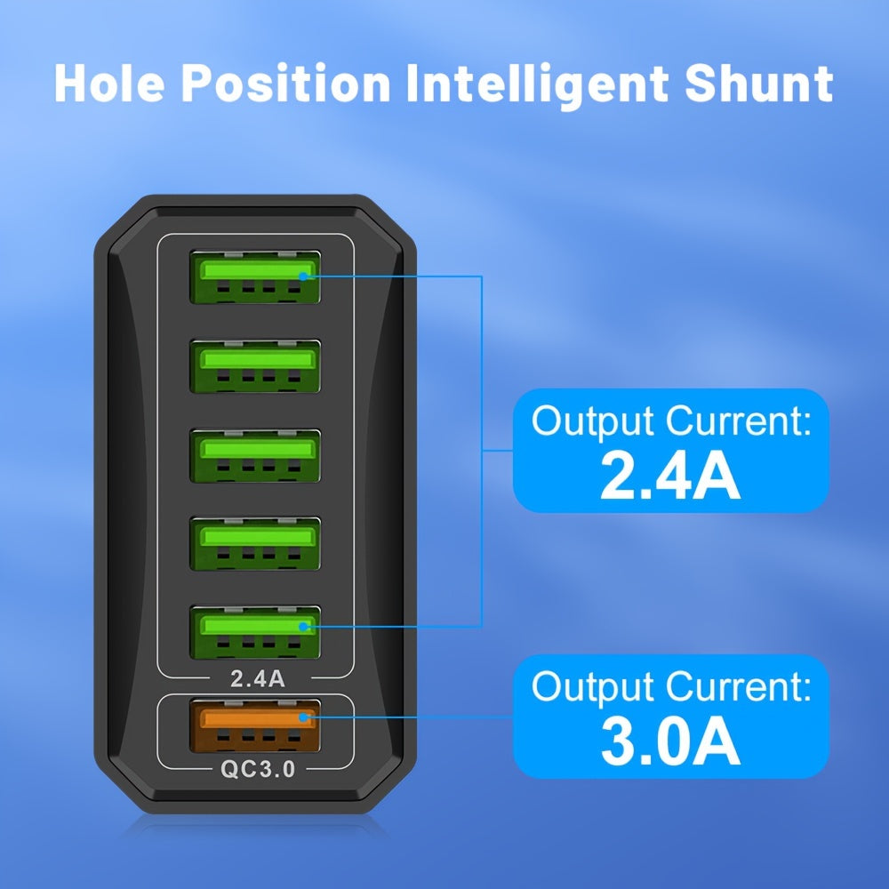 iPhone va Samsung uchun 30W 6-portli USB tez zaryadlovchi telefon zaryadkasi